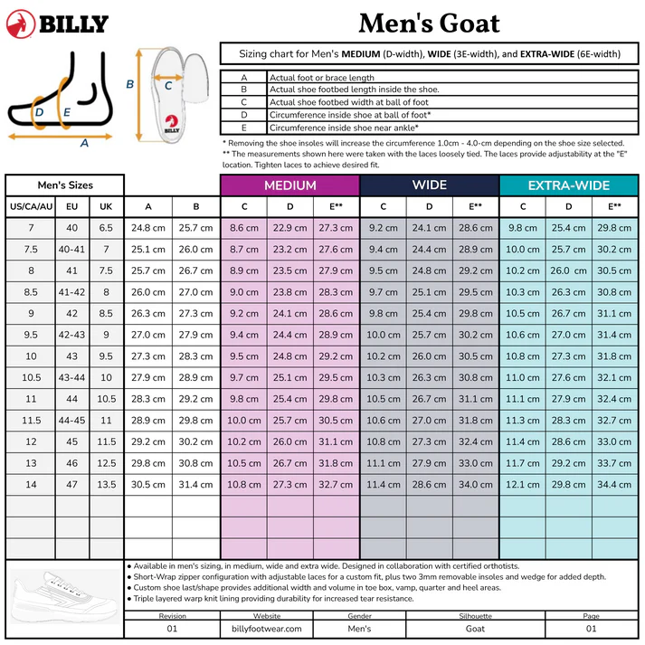 Men's Black to the Floor Billy Goat AFO Friendly Shoes