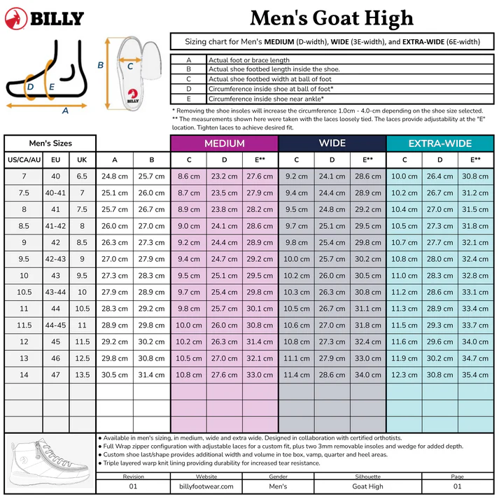 Men's Black/White Billy Goat Classic High AFO Friendly Shoes