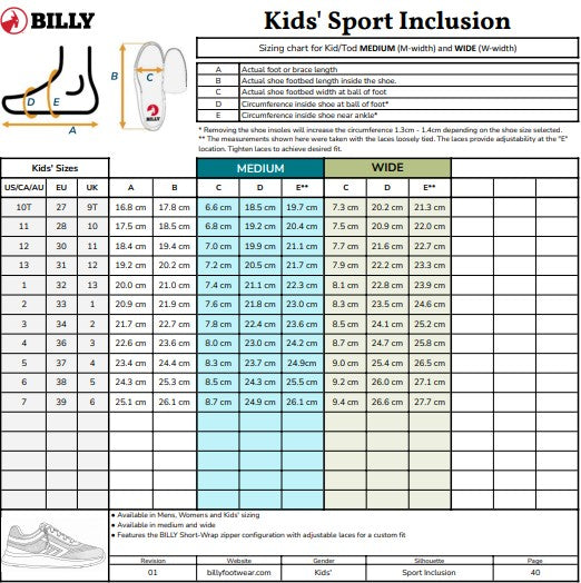 Kid's Black To The Floor BILLY Sports Inclusion
